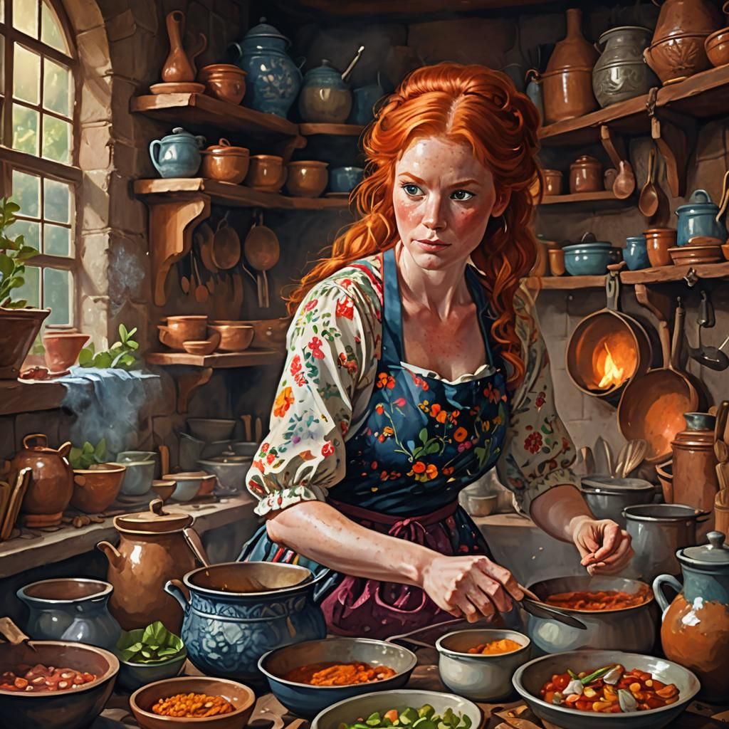 Mystical Southern Woman in Fantasy Kitchen