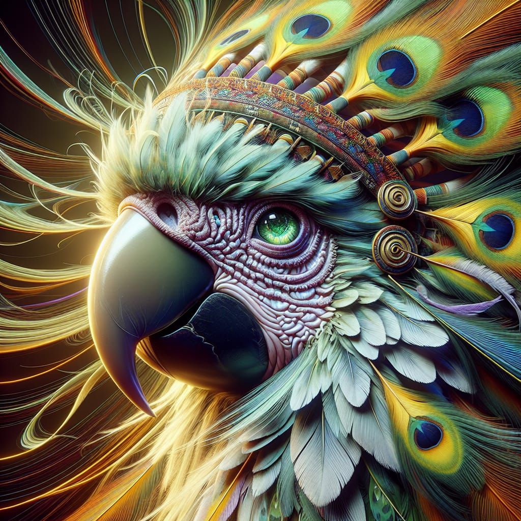 Native American-Cockatoo Hybrid in Art Nouveau Style