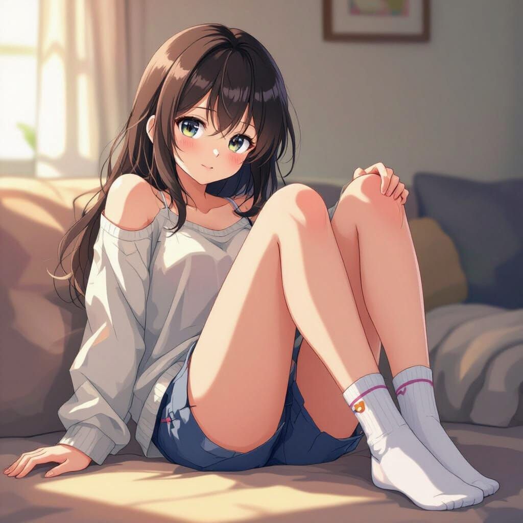 Anime Girl with Feet Up in Studio Trigger Style