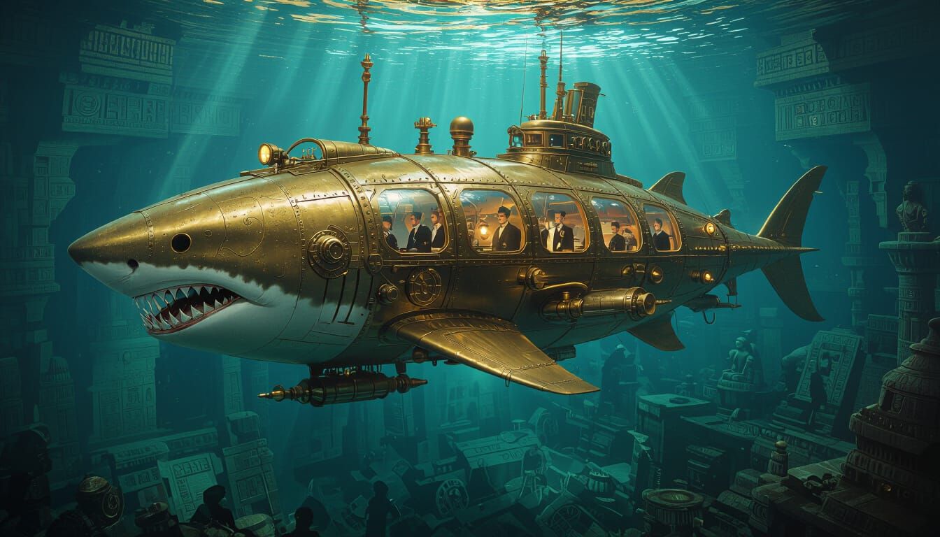 Steampunk Shark Submarine Explores Egyptian Ruins