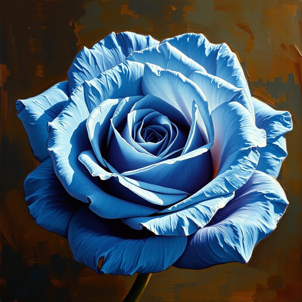 Blue Rose in Rembrandt Inspired Oil Painting