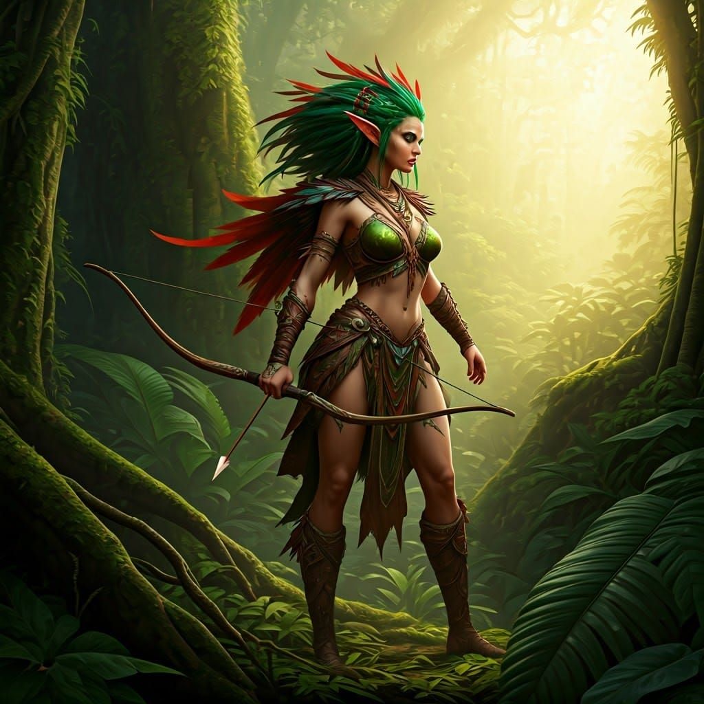 Ethereal Jungle Archer in Rainforest Realism