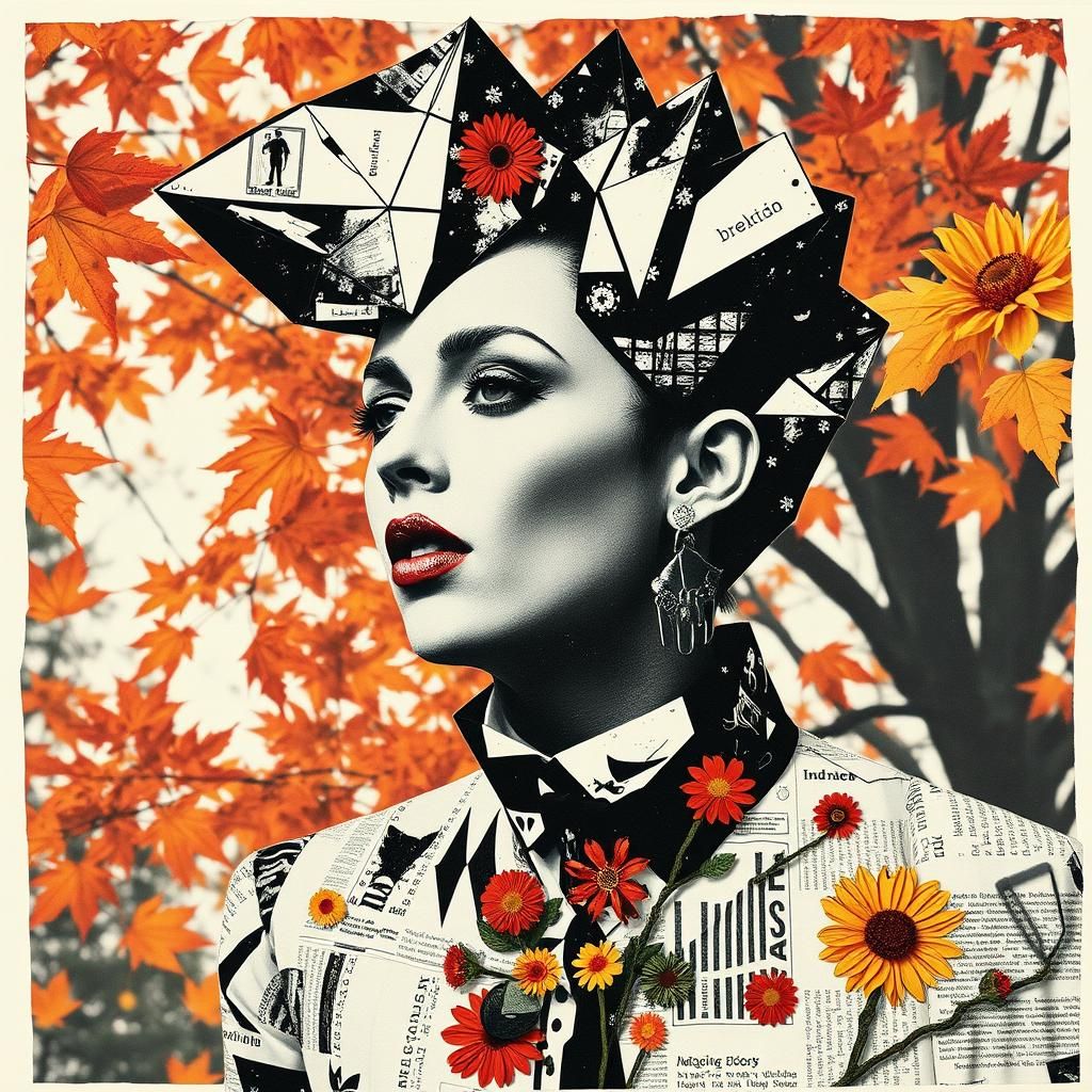 Photogram Collage of Performer in Autumn Composition