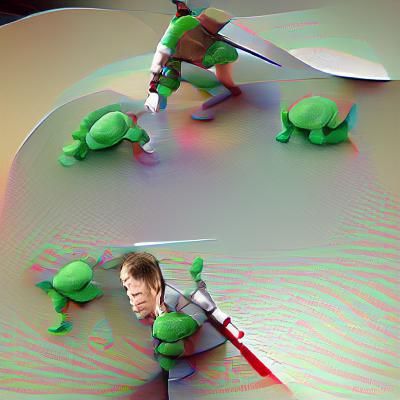 Man Sword Fighting a Turtle in Ambient Occlusion