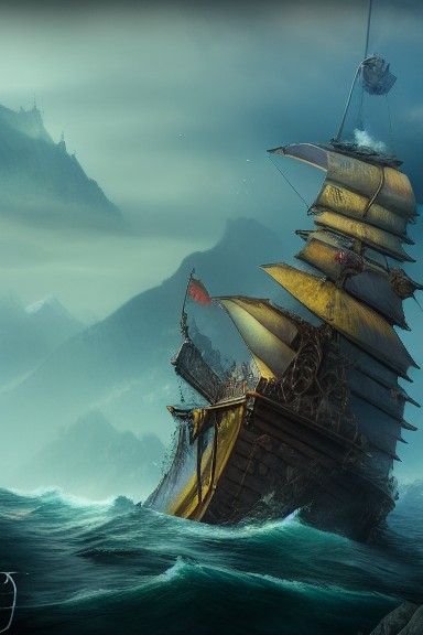 Fantastical Tolkien-Inspired Pirate Ship on High Seas