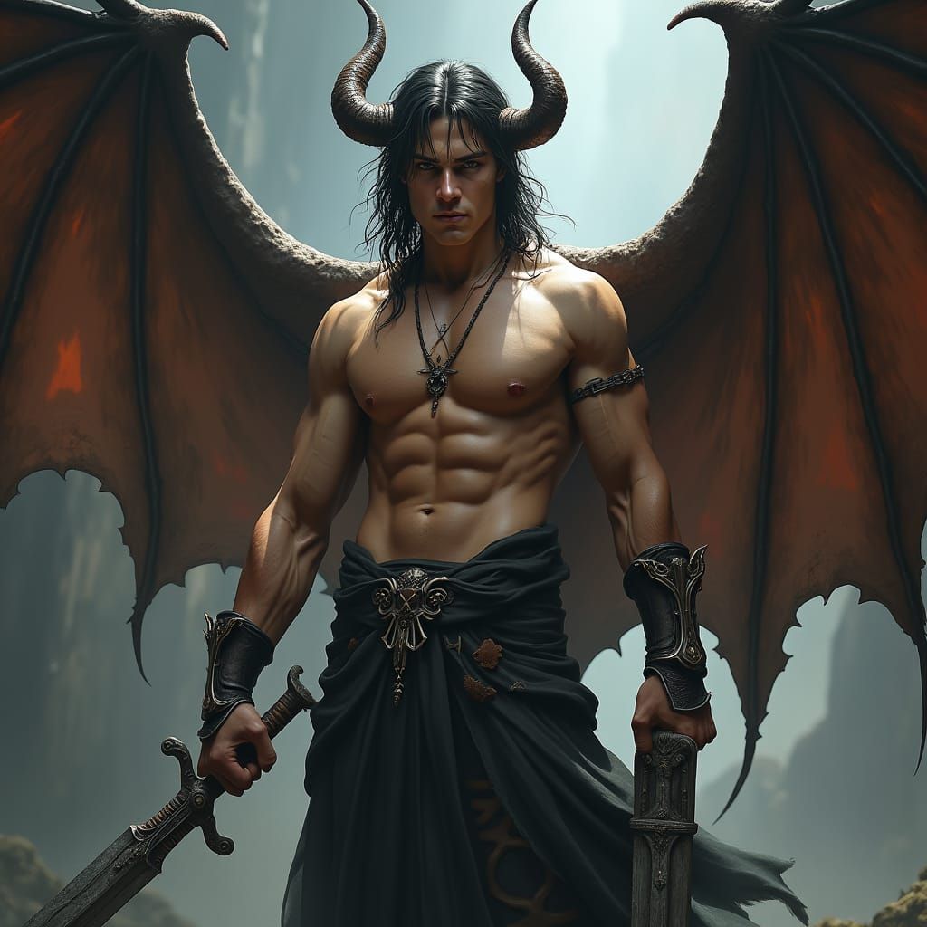 Winged Tiefling Warrior in Detailed Matte Painting