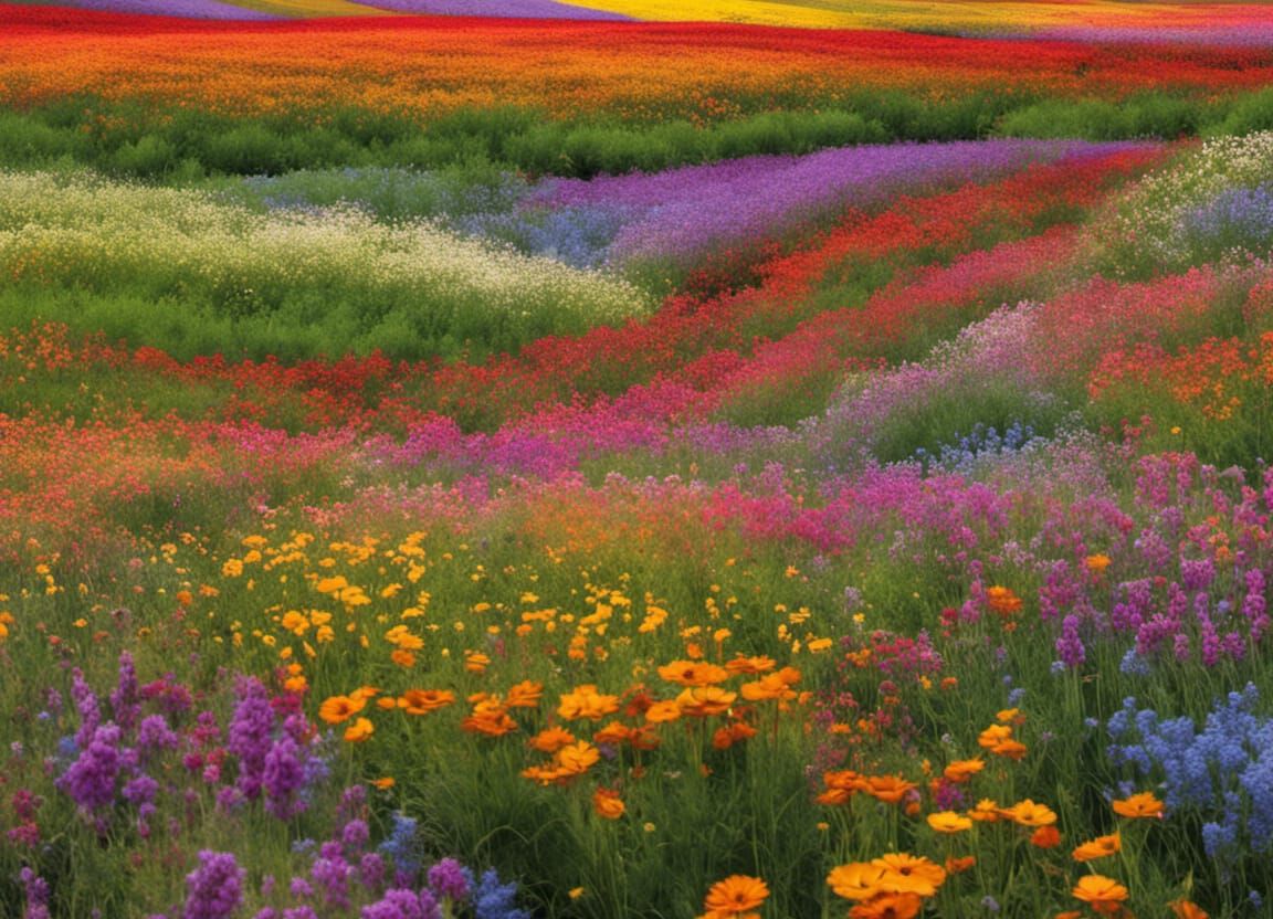 Colorful Flower Fields Panorama