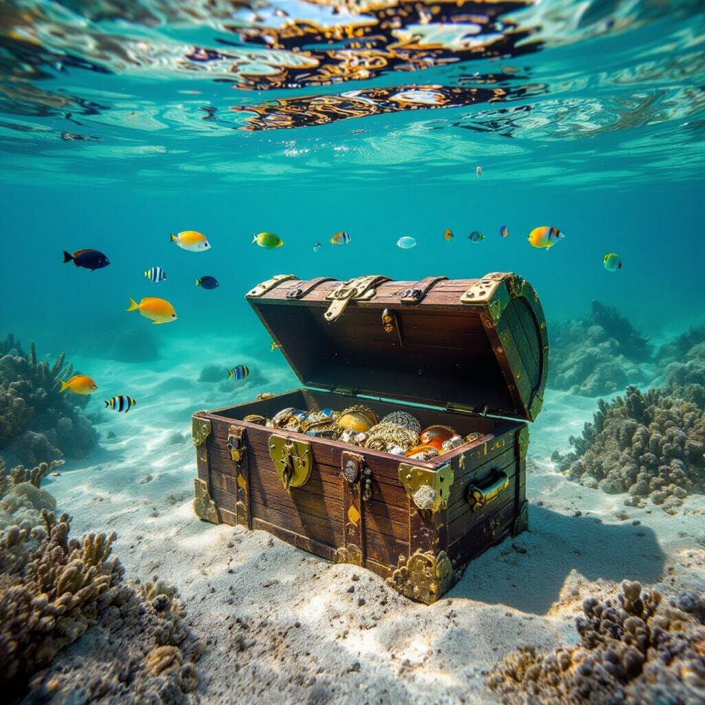 Sunken Treasure Chest in Tropical Lagoon