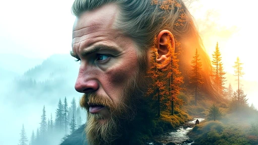 Viking Warrior: Double Exposure Split Season Portrait