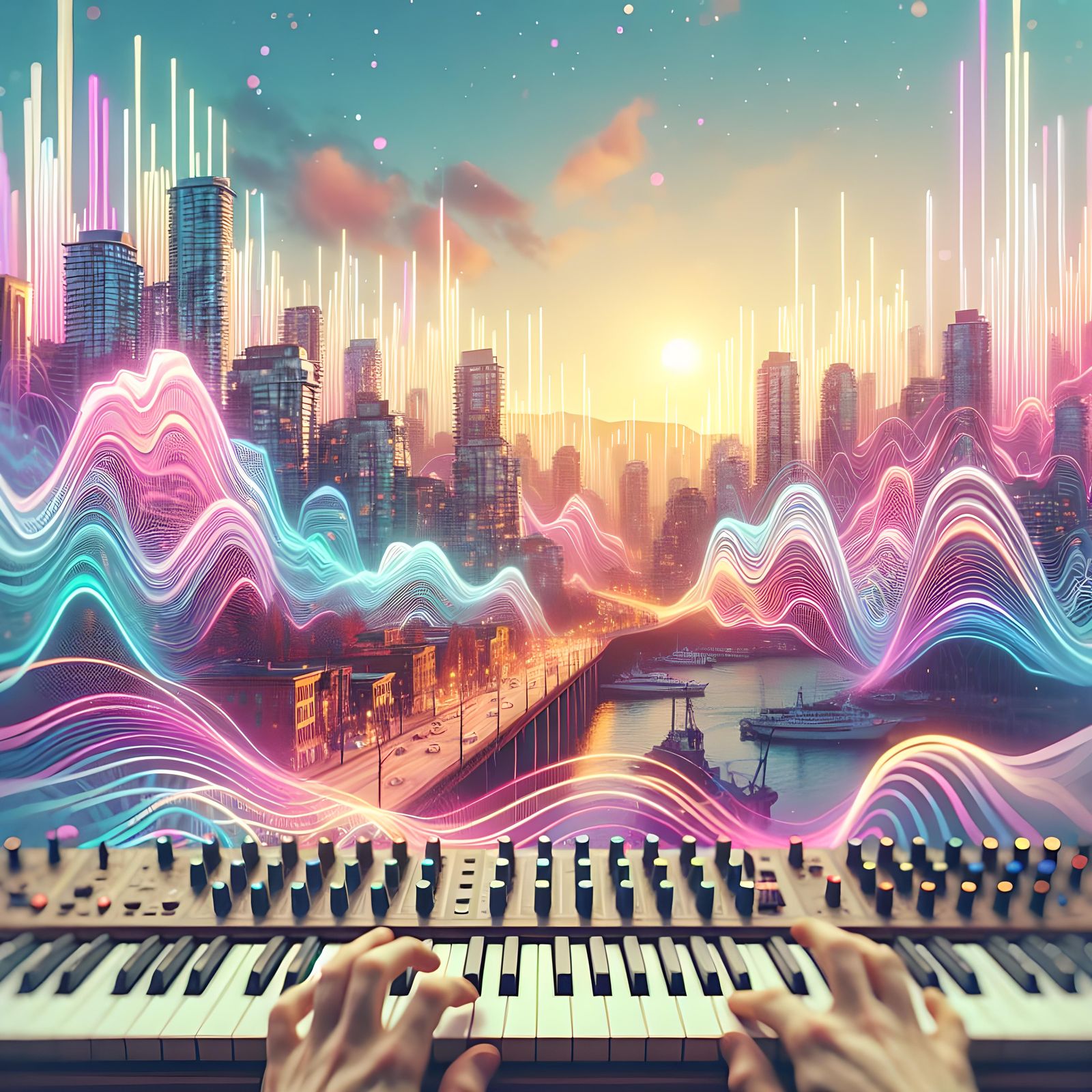 Synth Bloom Over Vancouver in Synthwave Style