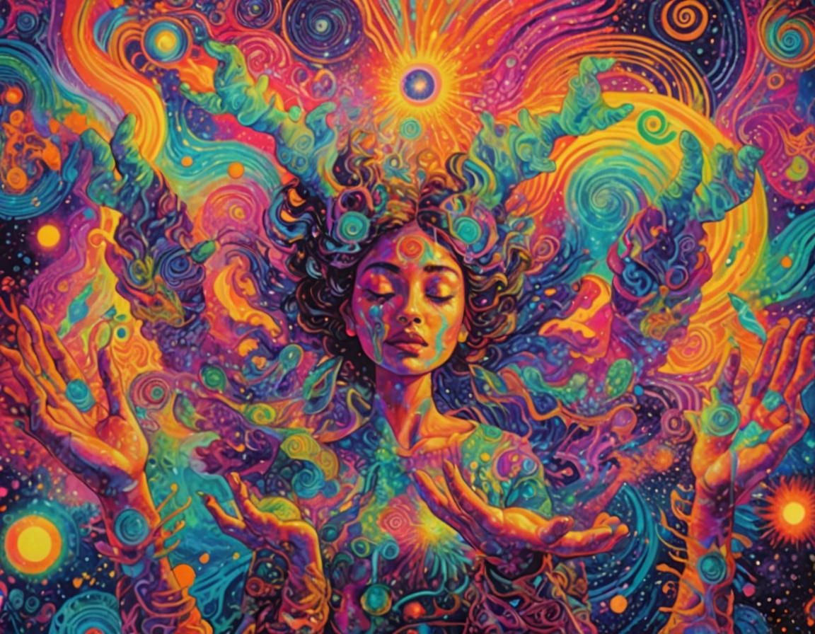 Psychedelic Astral Woman in Cosmic Dreamscape