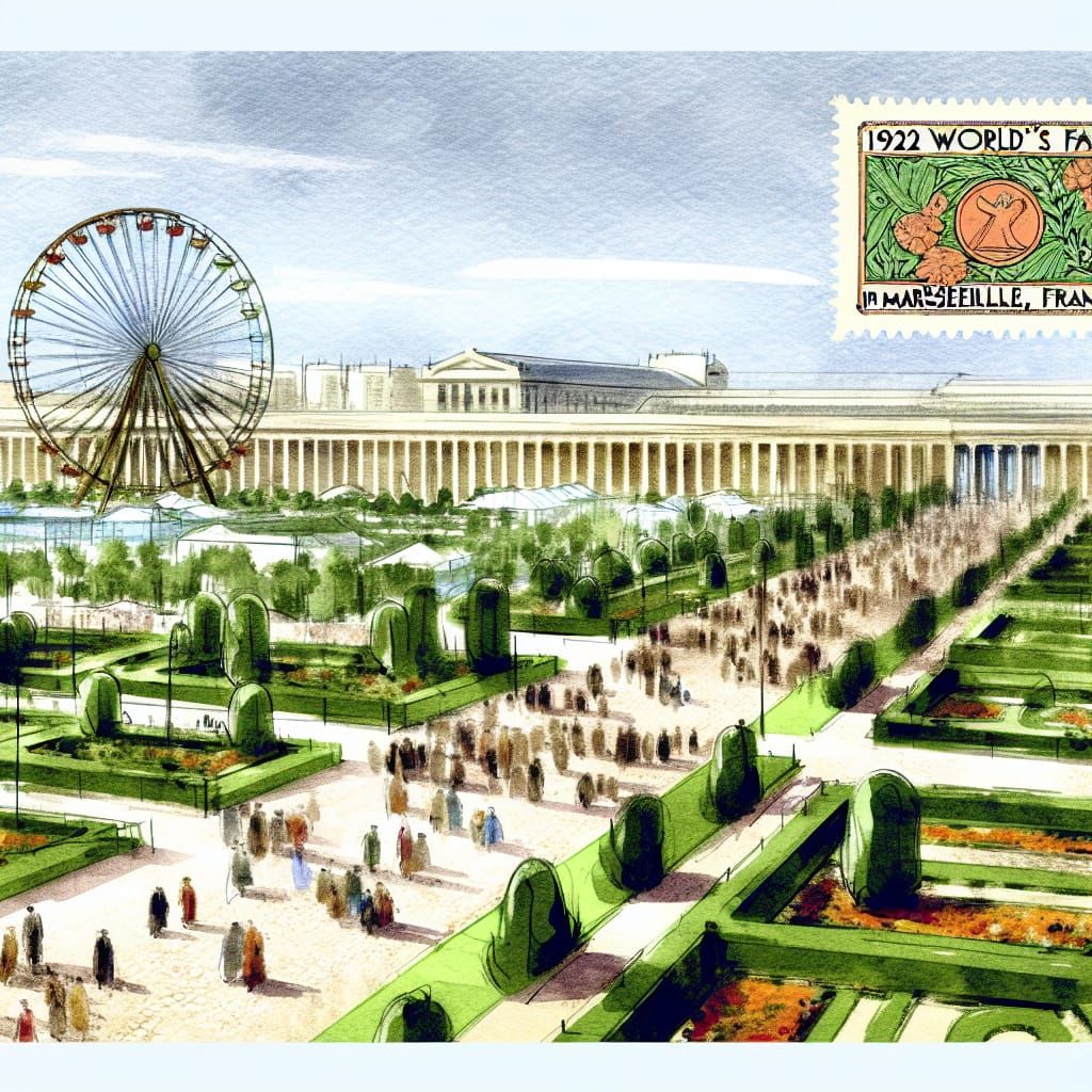 Vintage Watercolor Postcard of 1922 World's Fair