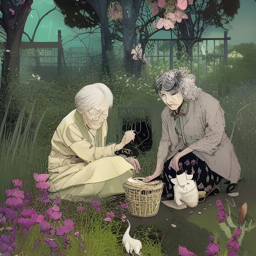 Old Herbalists in Golden Garden: Matte Painting