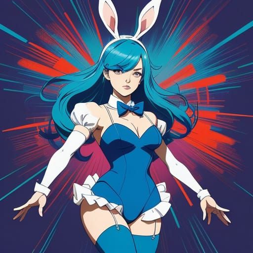 Electric Blue Playboy Bunny Girl Anime Illustration