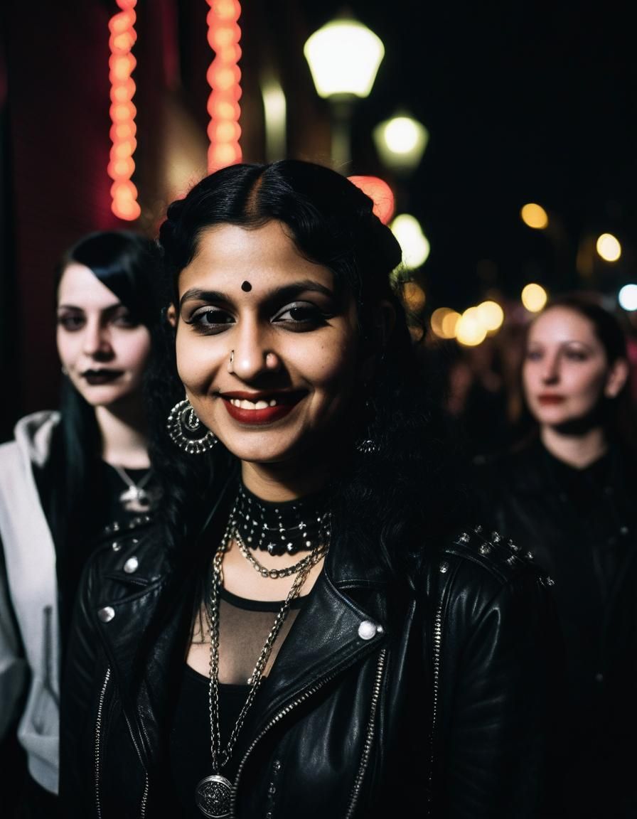 Smiling Goth Woman in Street Fashion Photography