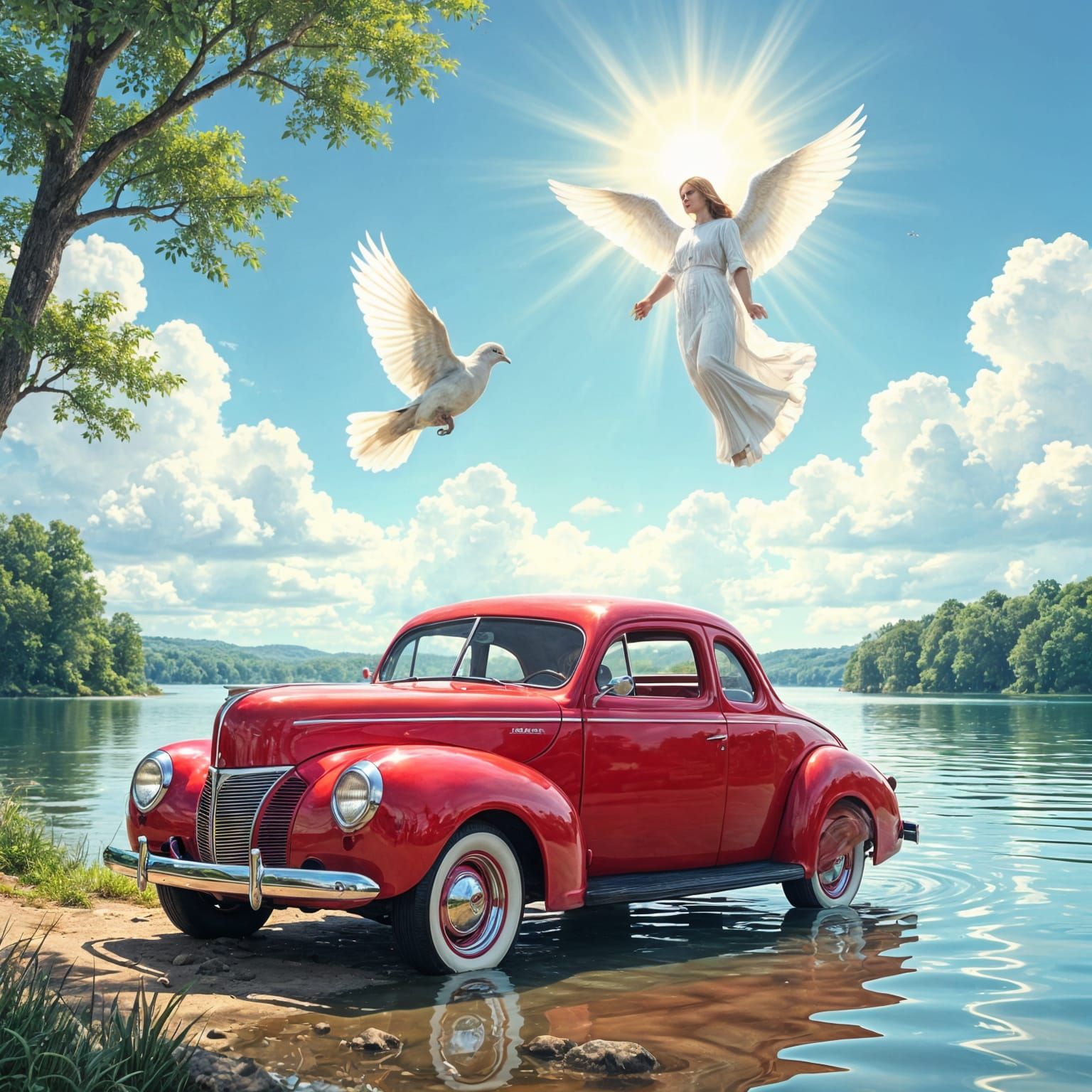 Angel Welcomes Dove Ascending from 1940 Ford