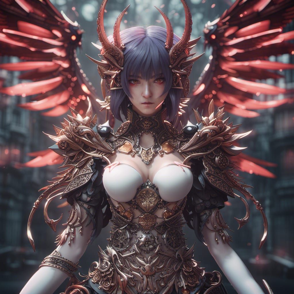 Demonic One-Winged Angel in Detailed Anime Style