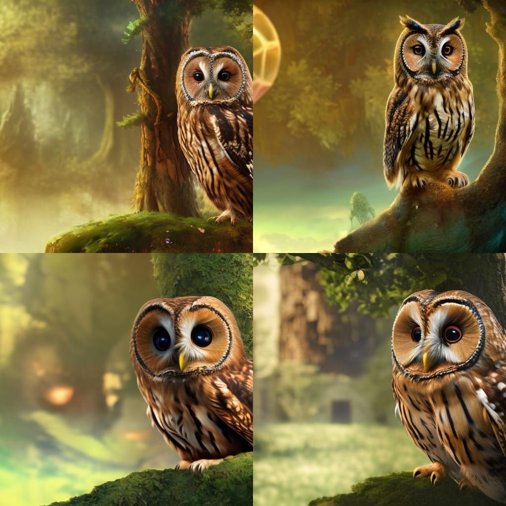 Tawny Owl with Globe Eye: Detailed Matte Painting