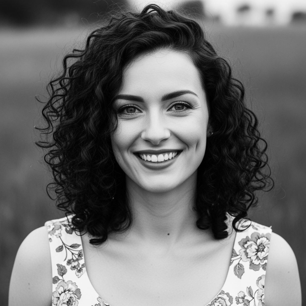 Expressive Black and White Portrait of Smiling Woman