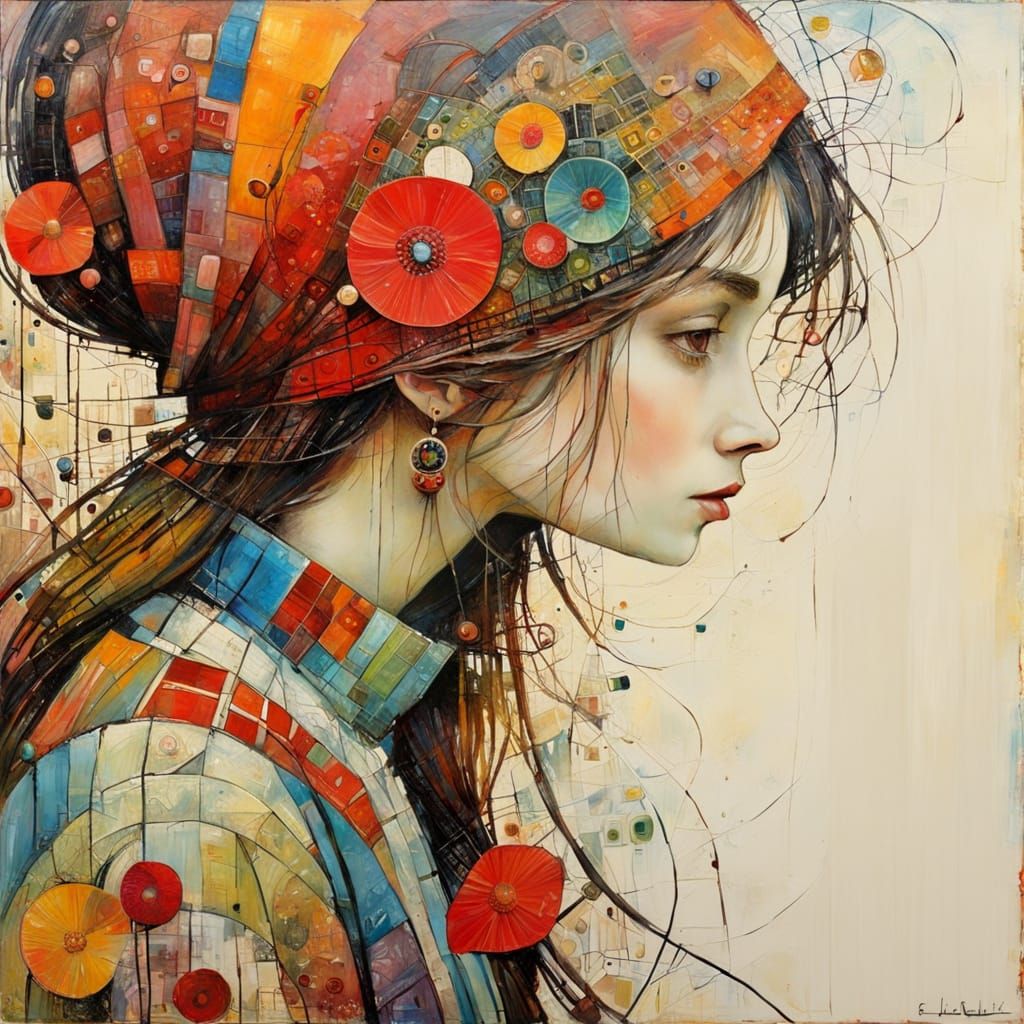 Textured Primitive Naive Encaustic Painting