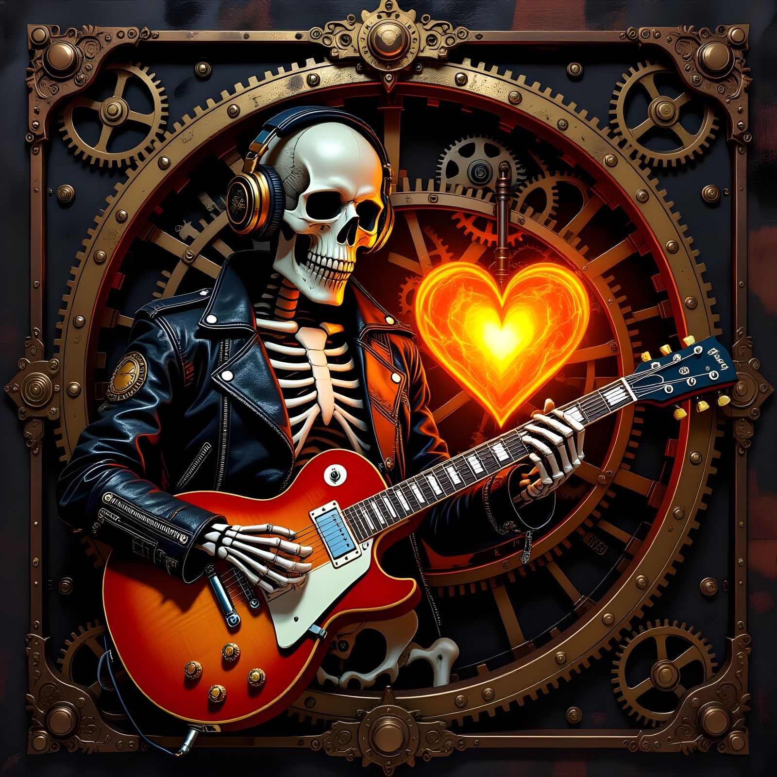 Steampunk Skeleton Rocker with Electric Guitar