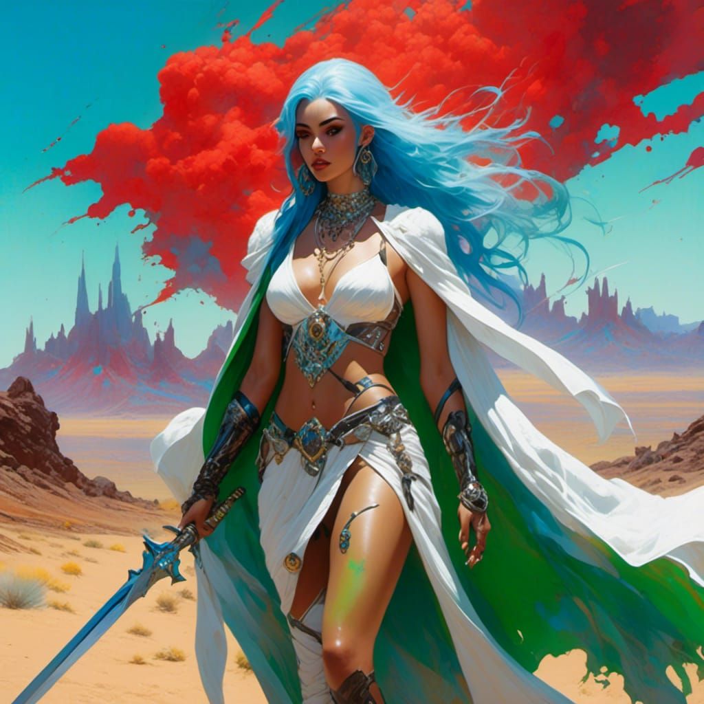 Elf Sorceress and Orc Warrior in Graffiti Art Style