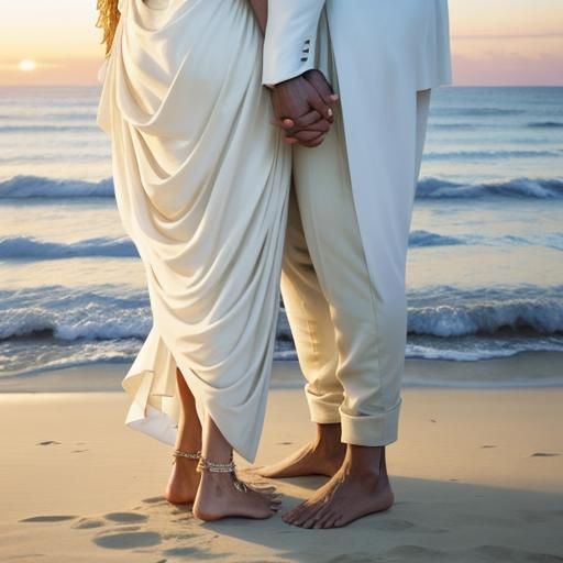 Bohemian Beach Wedding at Sunset in Digital Painting Style