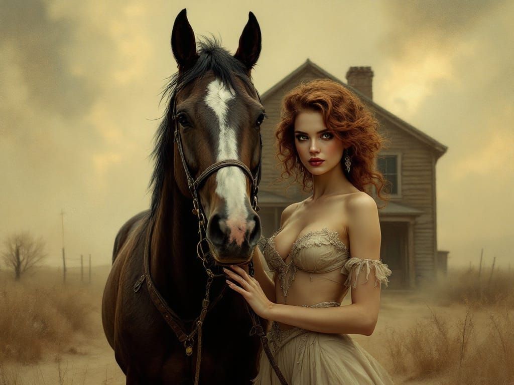 Ethereal American Gothic Beauty in Dark, Vibrant Colors