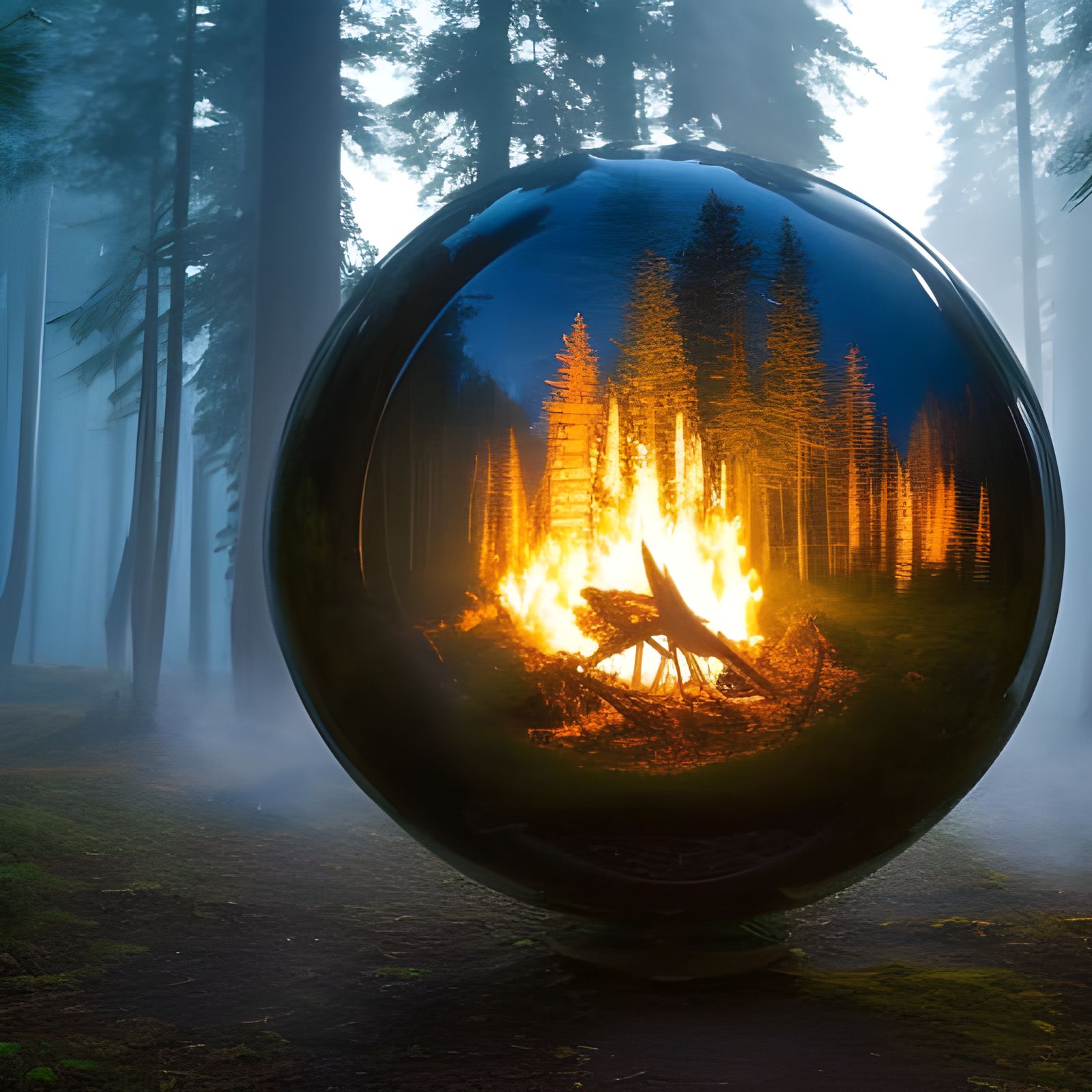 Woodland Campfire in Glass Sphere