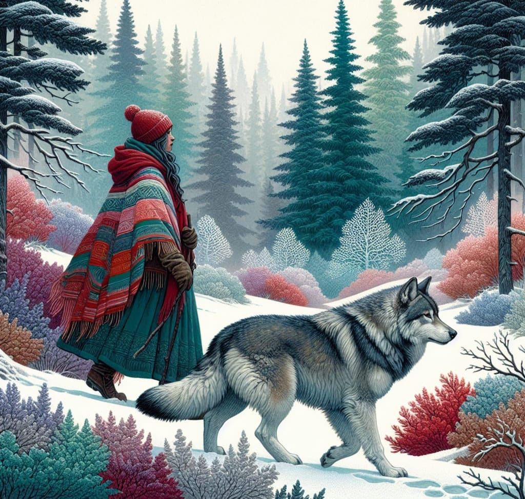 Woman & Wolf in Winter Wilds II