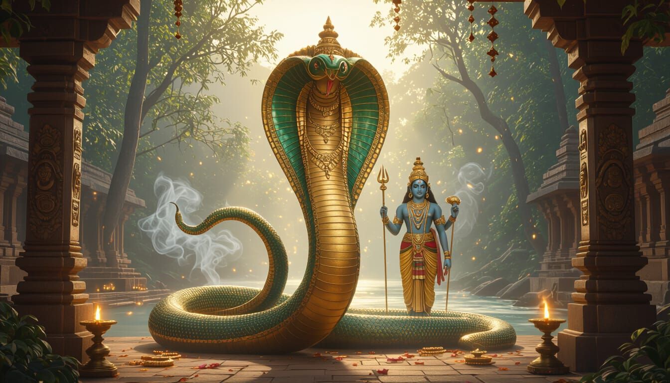 Serpent Deity in Sacred South Indian Temple Digital Matte Pa...