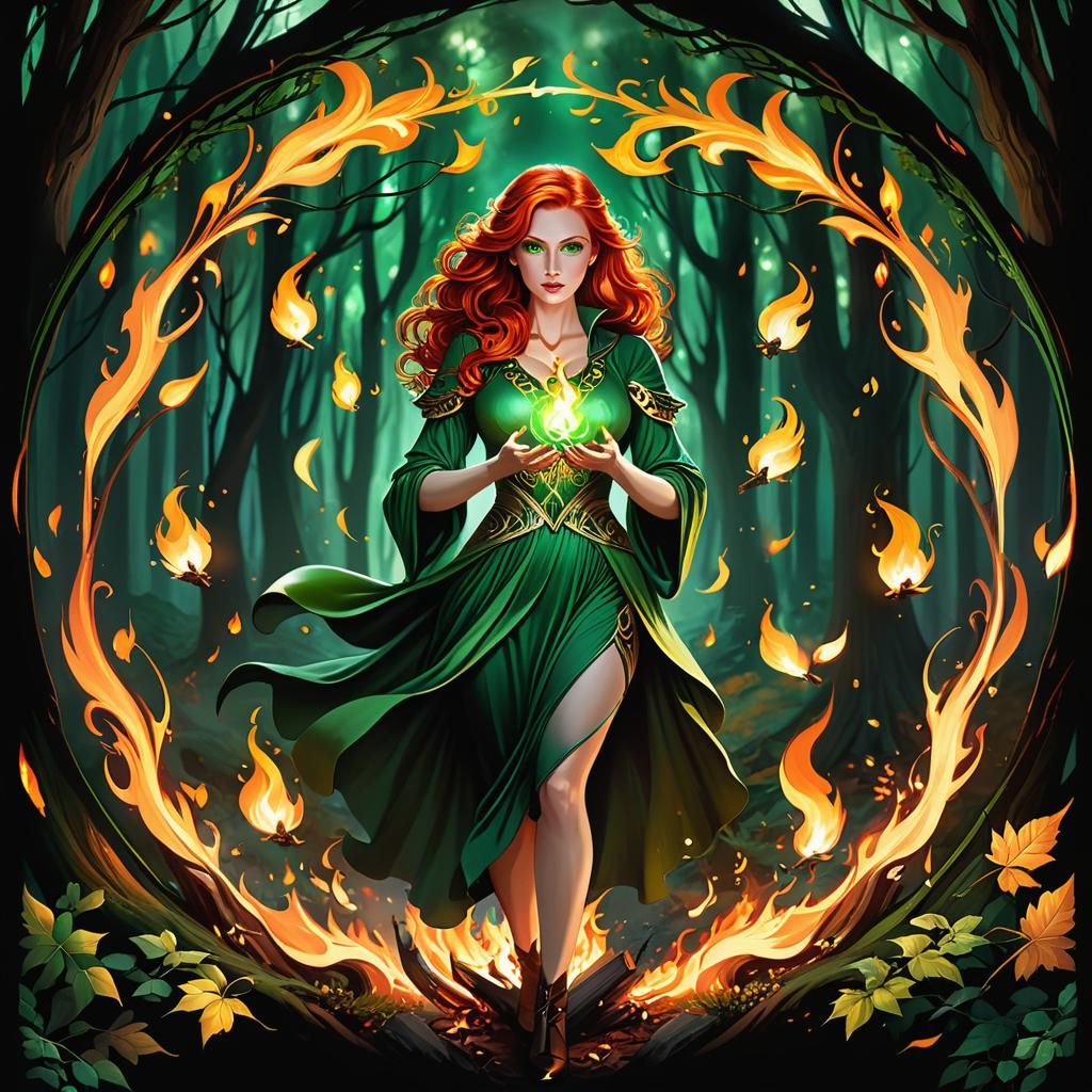 Goddess of Fire Magic in Autumnal Woods