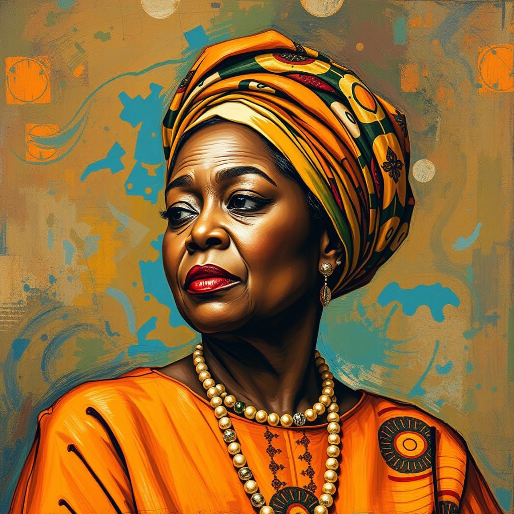 Elegant Portrait of Maya Angelou in Vibrant Abstract Style