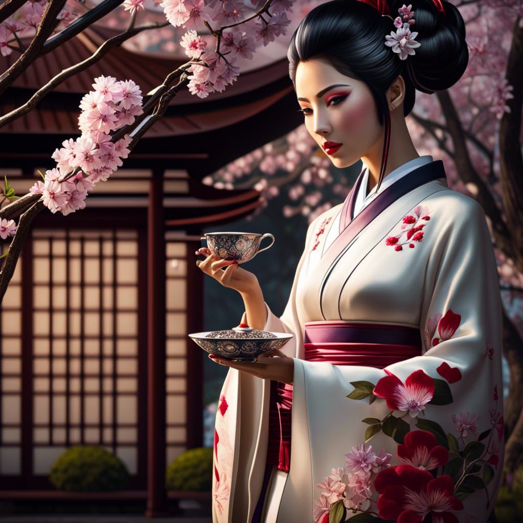 Geisha Tea Ceremony in Cherry Blossom Garden