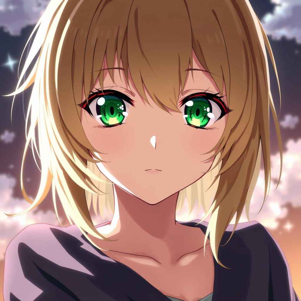 Majestic Anime Female with Blonde Hair and Emerald Eyes