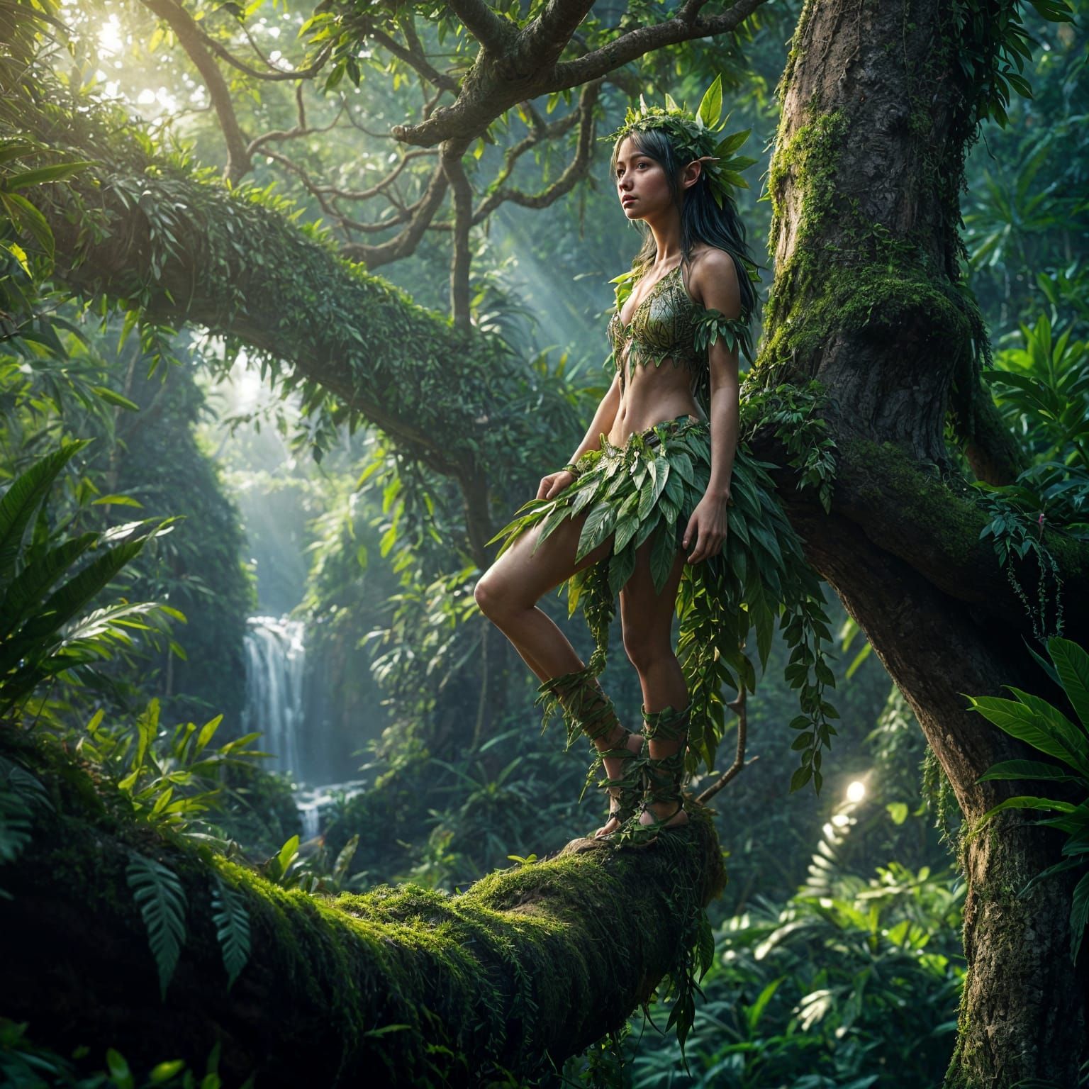 Tropical Elf in Rainforest Sunlight