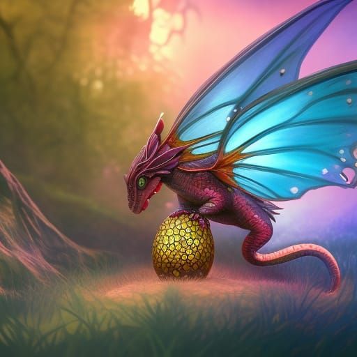 Adorable Baby Dragon Hatching: Fantasy Concept Art
