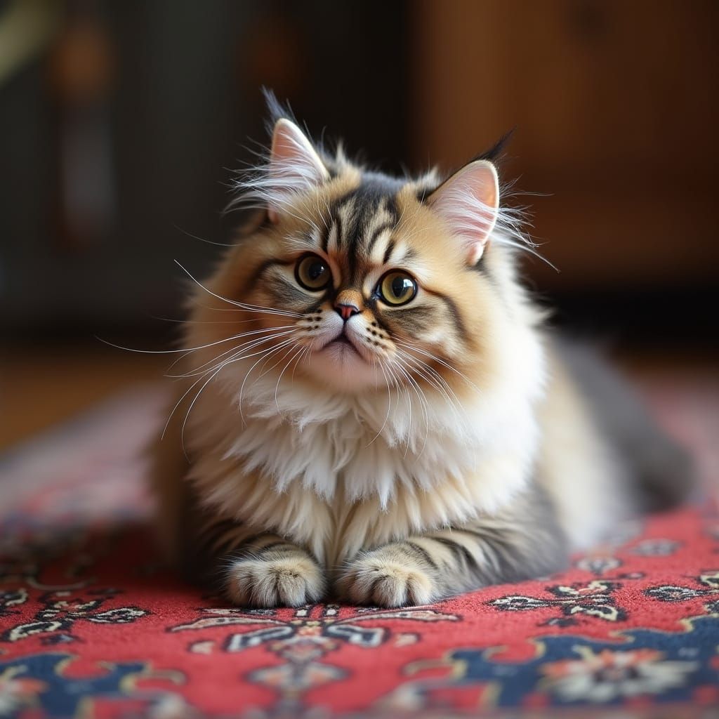 Fluffy Persian Cat on Persian Rug