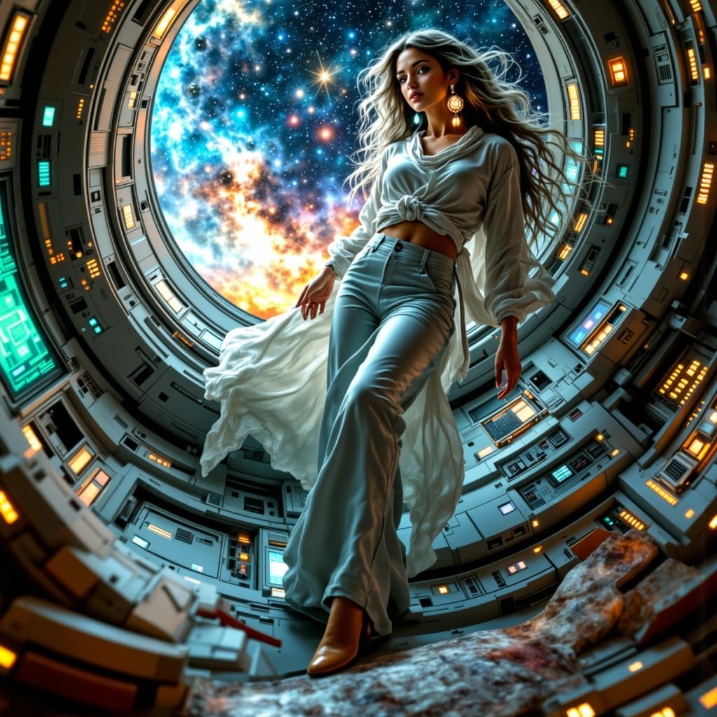 Celestial Librarian in Neptune's Rings: Art Nouveau Style