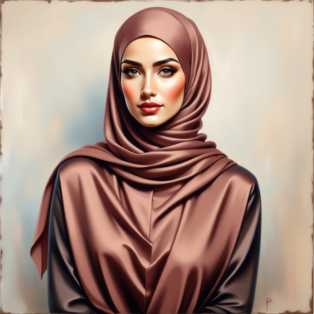 Modern Hijabi Woman Portrait as Oil Painting