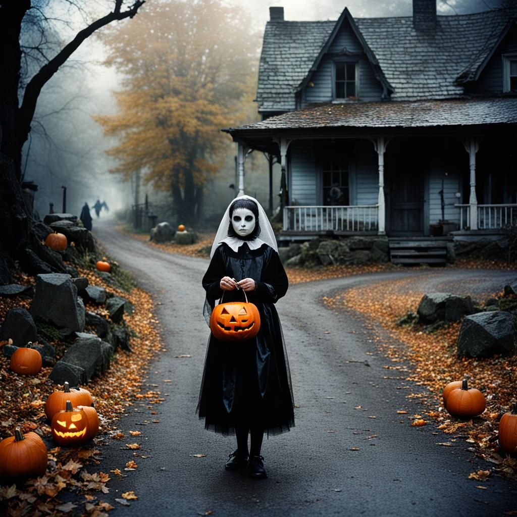 Girl in Costume Trick-or-Treating: Mystical Color Photograph...