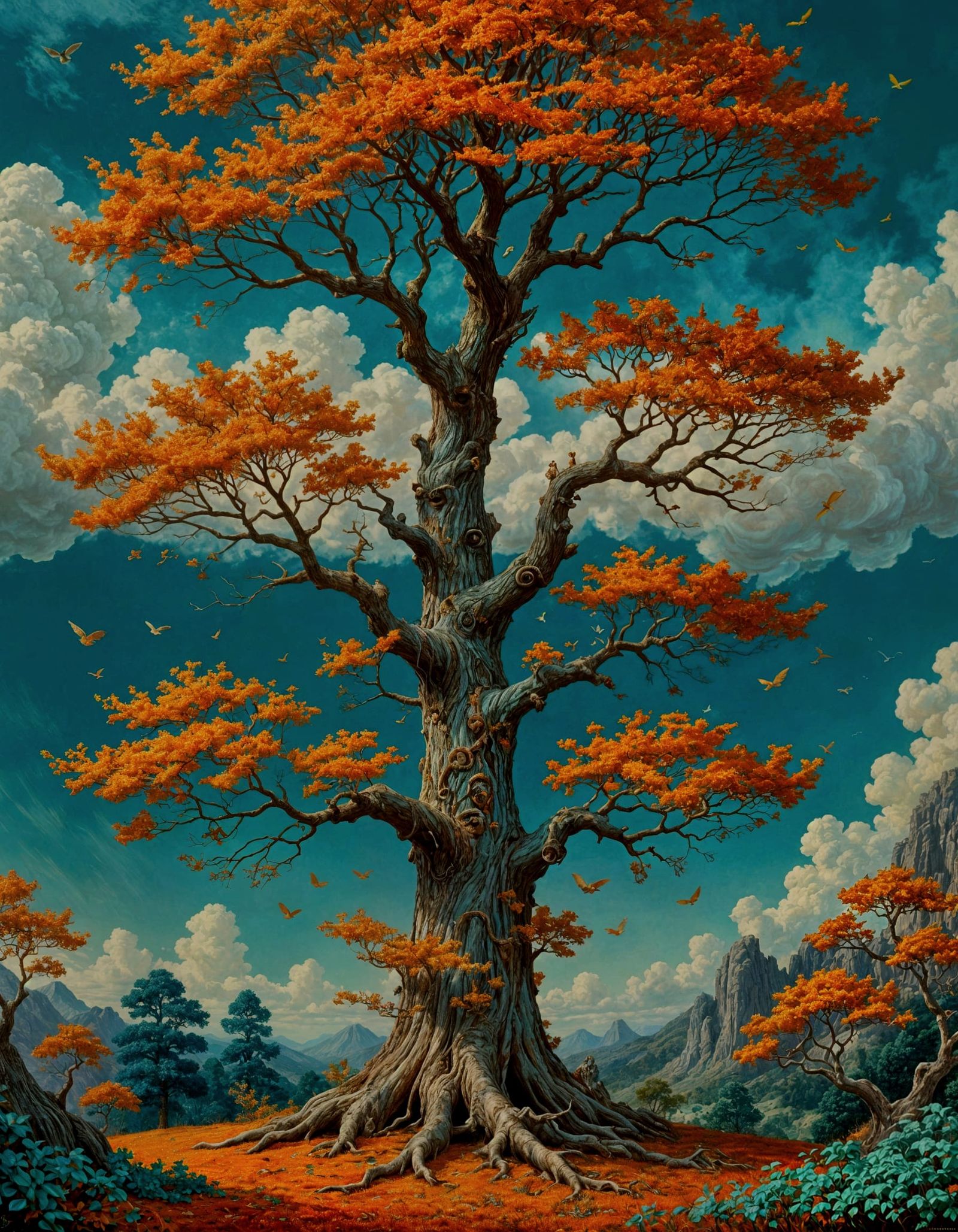 Ethereal Oak Tree Masterpiece in Vibrant Mixed Media