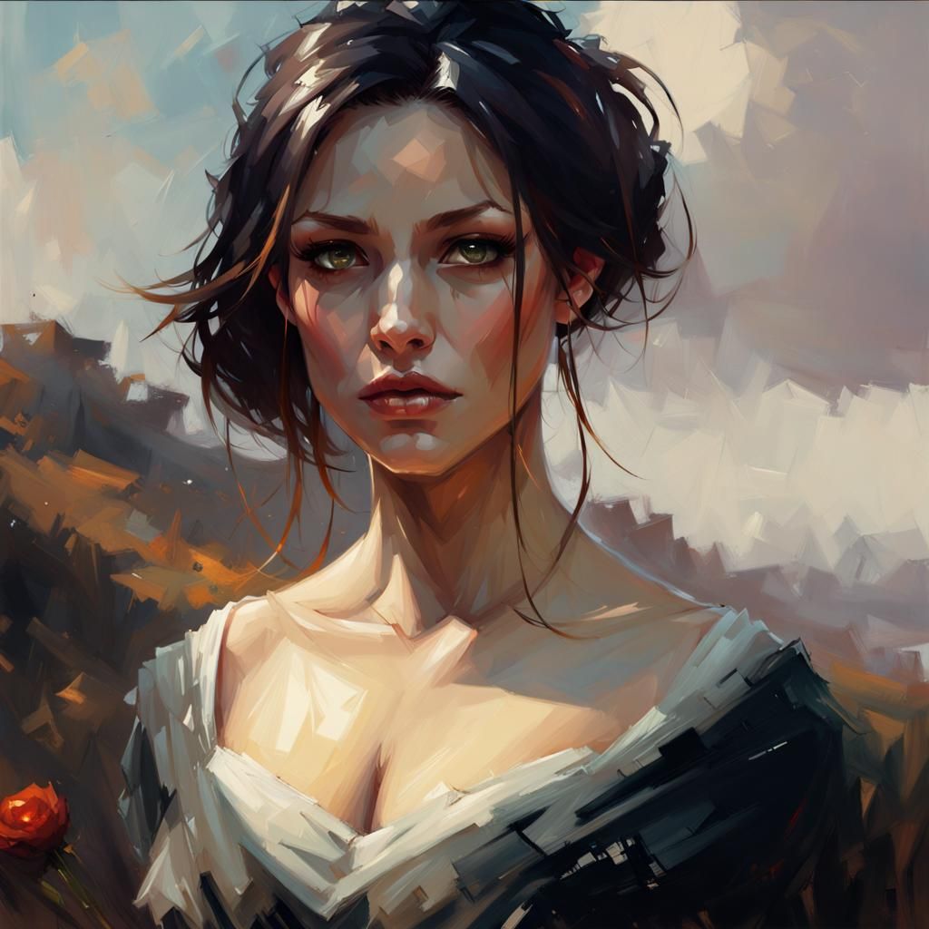 Beautiful Girl Character Portrait in Digital Painting Style
