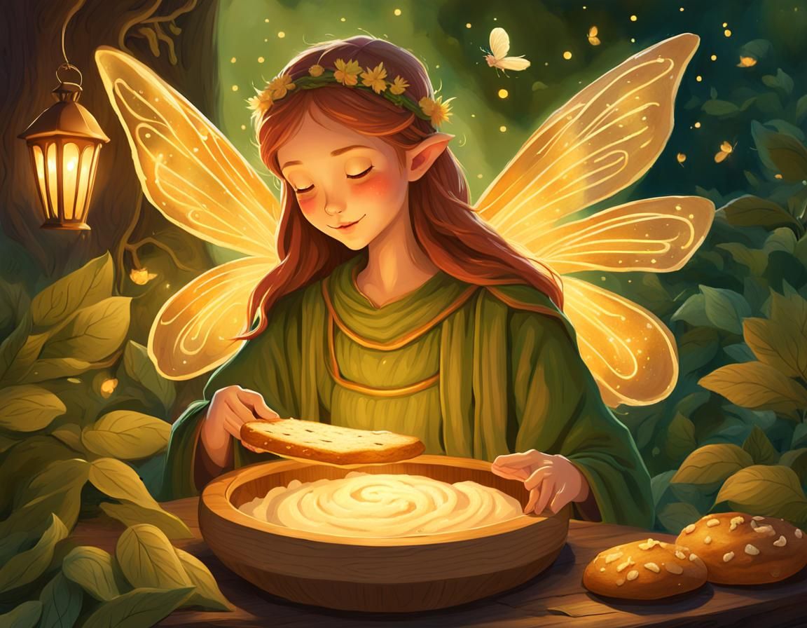 Fantasy Fairy Baking Bread in Enchanted Forest