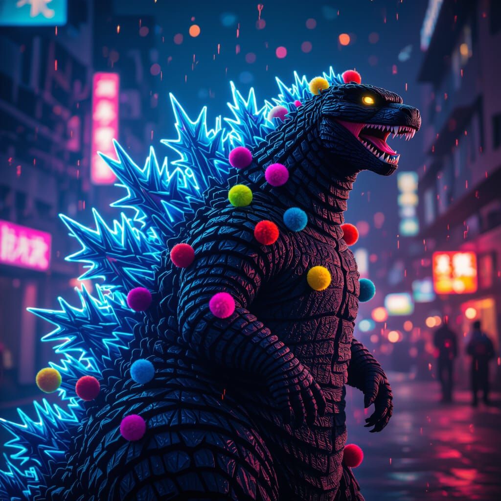 Godzilla in Pom Pom Pop Art Style