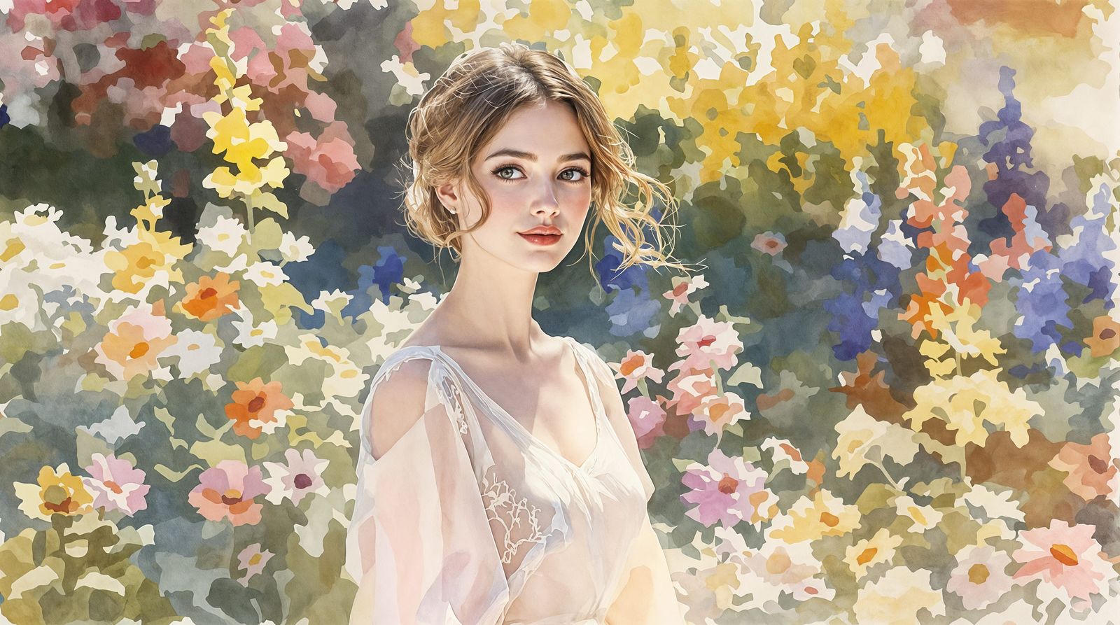 Impressionist Watercolor Portrait of a Young Woman