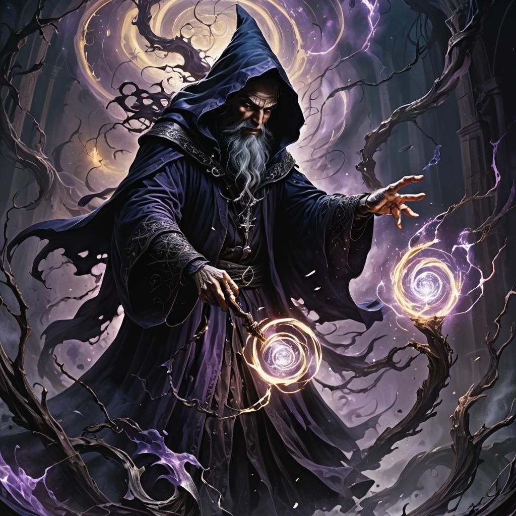 Dark Wizard Casting Spell in Gothic Shadows