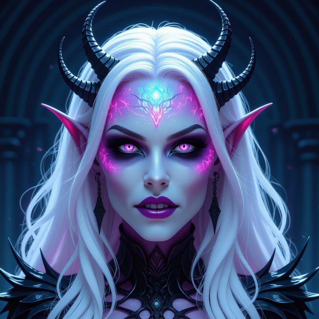 Gothic Alien Female with Luminescent Skin and Lightsaber