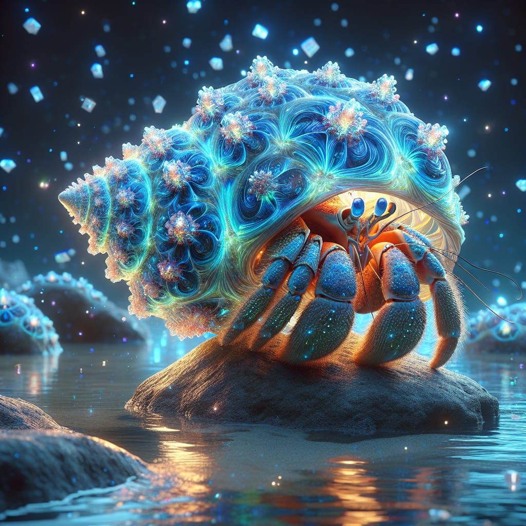 Bioluminescent Flowers in Sapphire Hermit Crab Shell