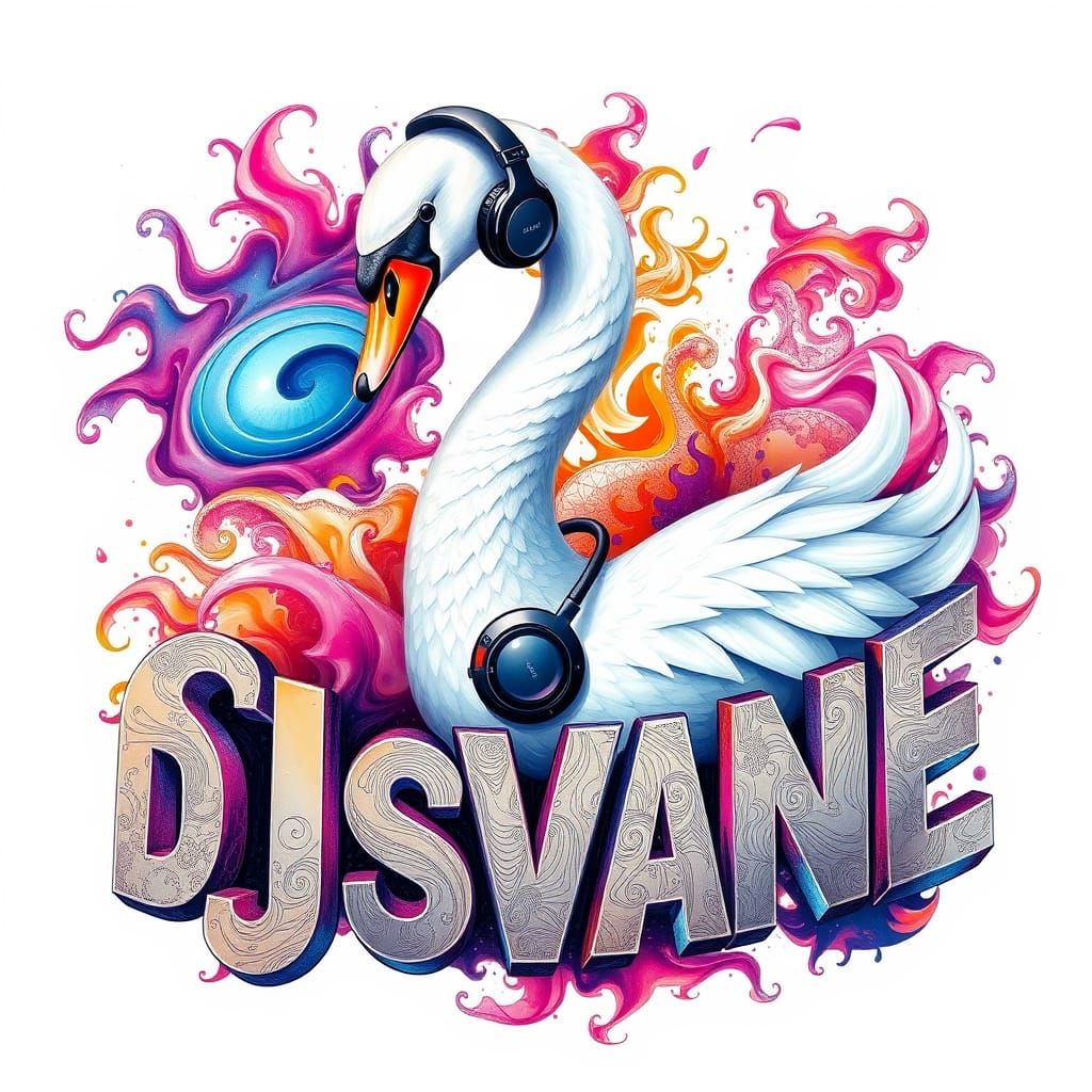 Swan DeeJay with Vibrant 3D Letters in Neon Style